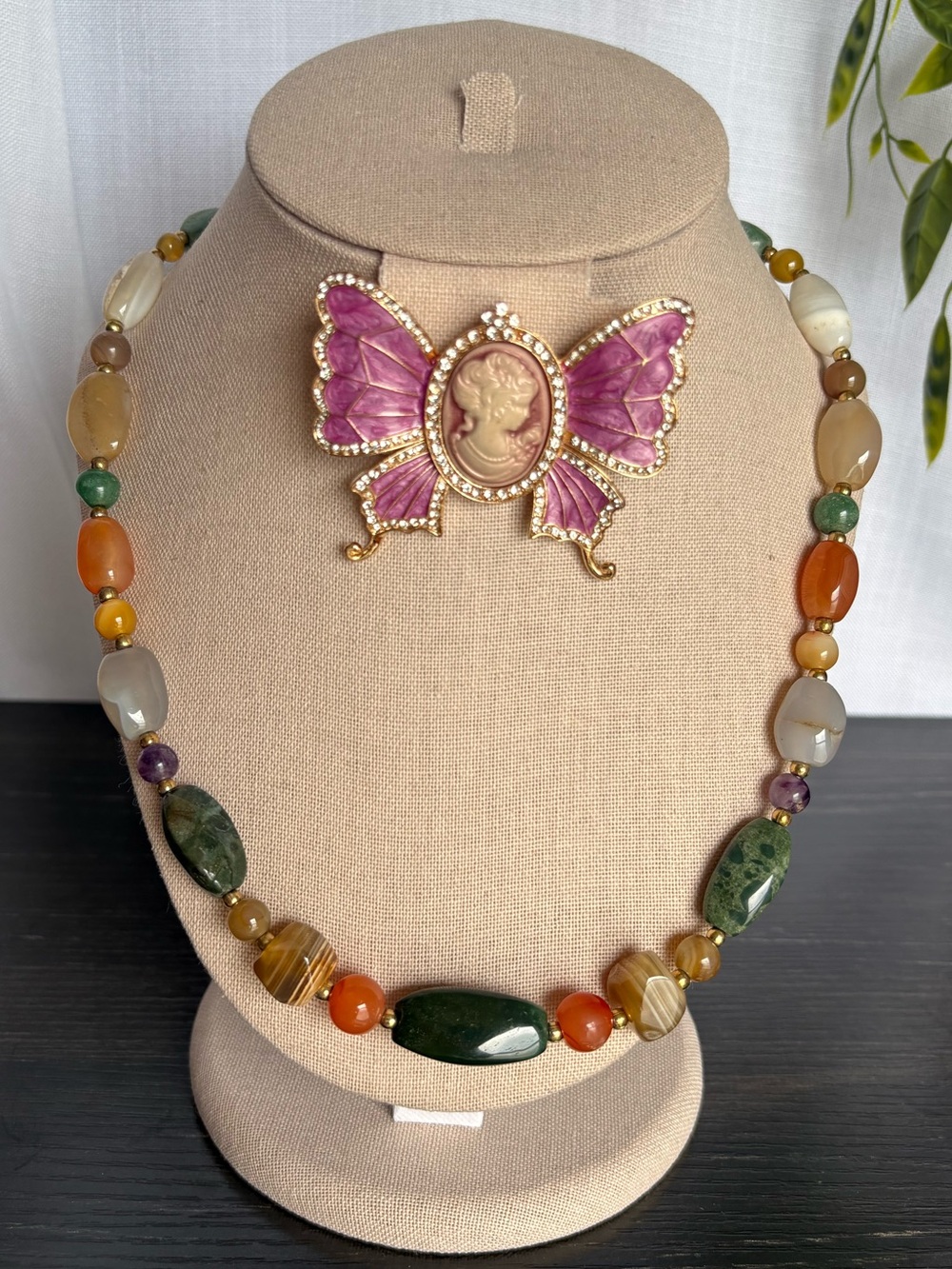 Vtg Multi Gemstone Necklace Agate Carnelian Jasper Aventurine Beggar Beads 29”
